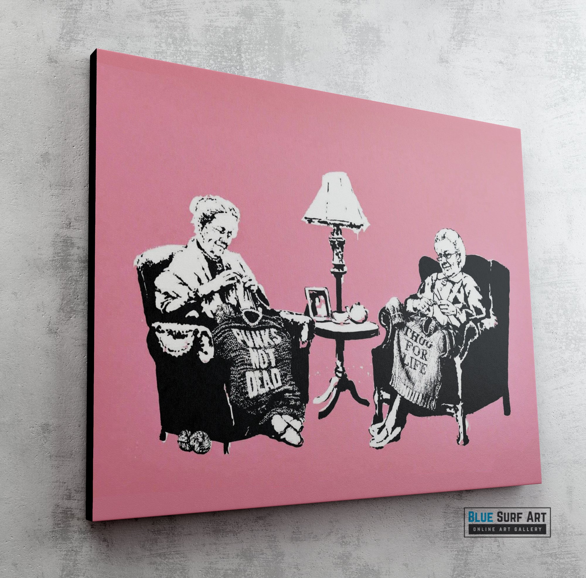 Banksy Two Grannies Knitting. Banksy wall art, Banksy canvas art, backs artist, banksy prints, banksy artworks, banksy work, banksy reproduction, banksy canvas art, street art on canvas, banksy original wall art - 4