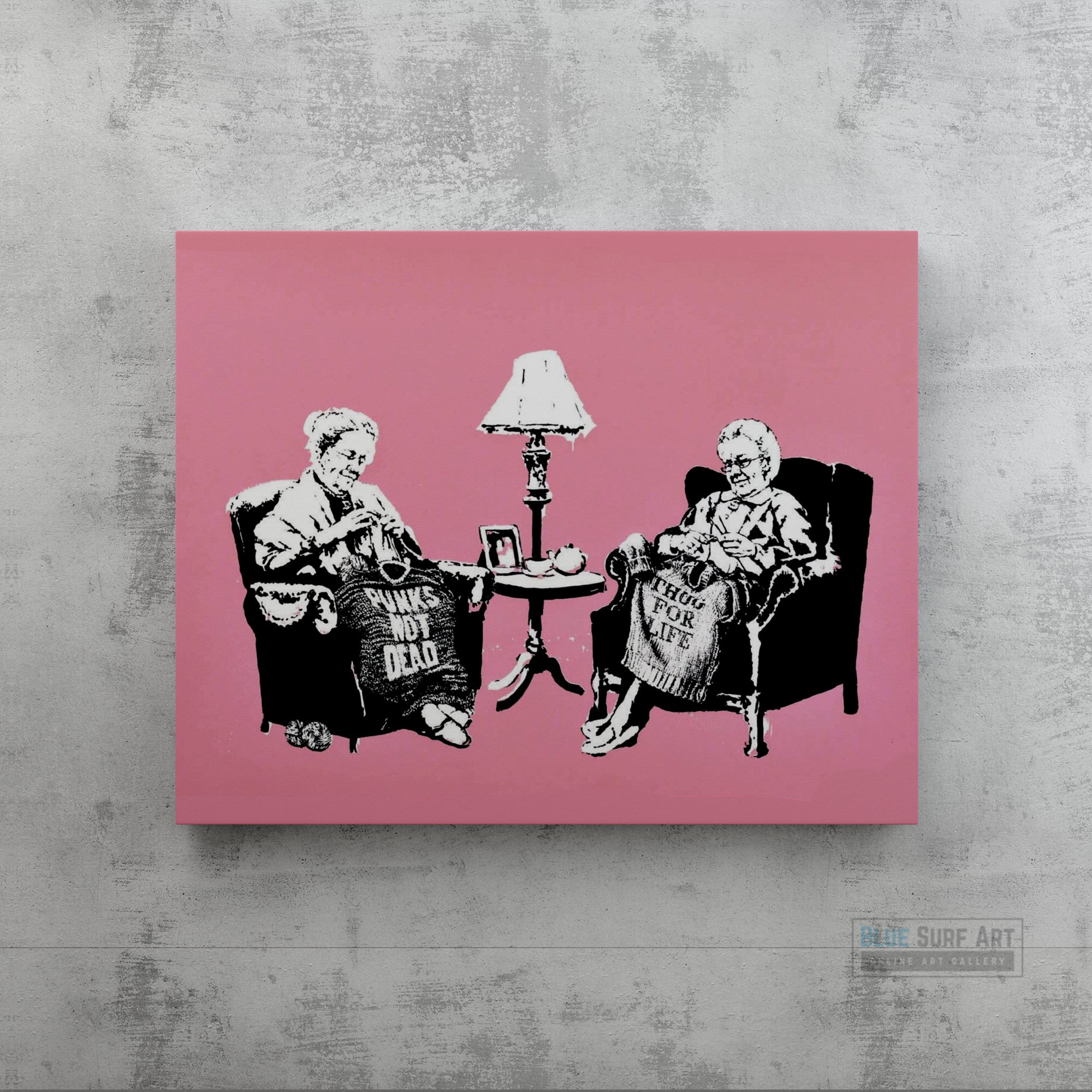 Banksy Two Grannies Knitting. Banksy wall art, Banksy canvas art, backs artist, banksy prints, banksy artworks, banksy work, banksy reproduction, banksy canvas art, street art on canvas, banksy original wall art - 5