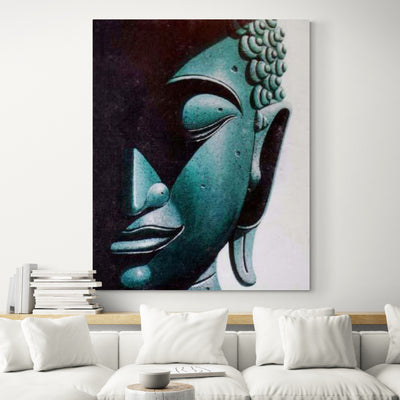 Shade Buddha Half Side Portrait Original Oil on Canvas in living room