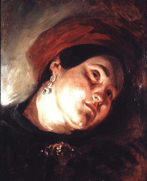 Head of a Woman in a Red Turban by Eugène Delacroix Reproduction Painting by Blue Surf Art