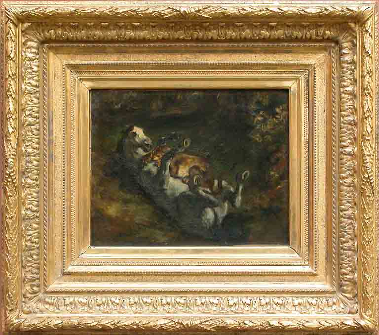 Horse Attacked by Lioness by Eugène Delacroix Reproduction Painting by Blue Surf Art