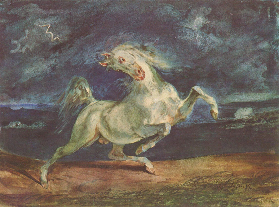 Horse Frightened by a Storm by Eugène Delacroix Reproduction Painting by Blue Surf Art