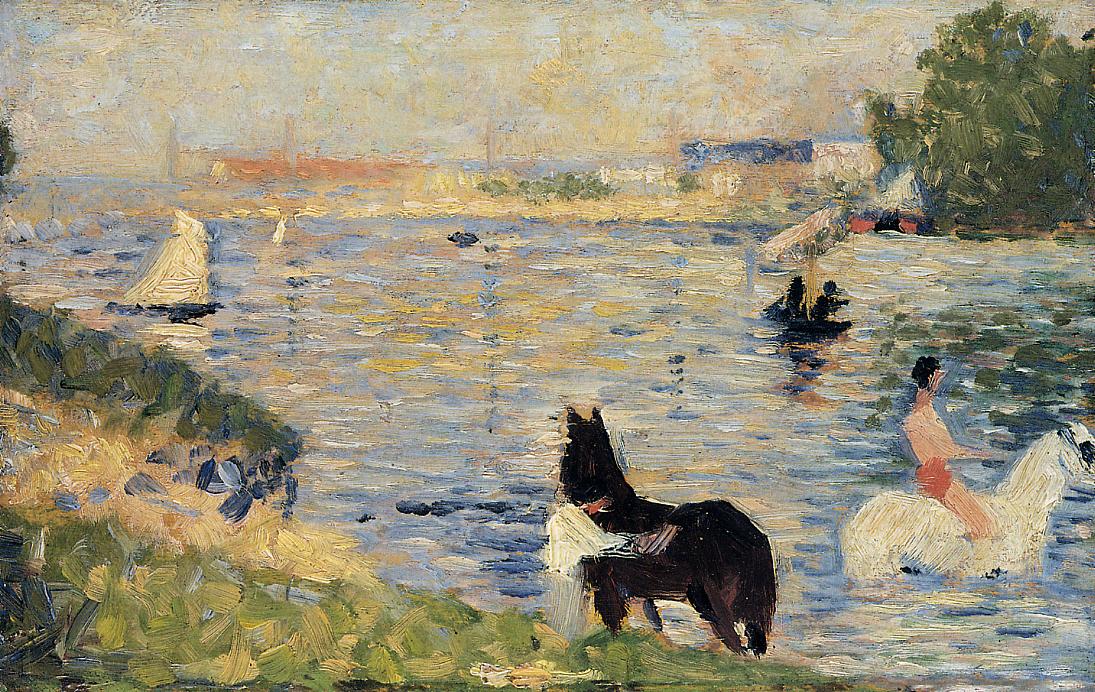 Horses in the Water by Georges Seurat Reproduction Painting by Blue Surf Art