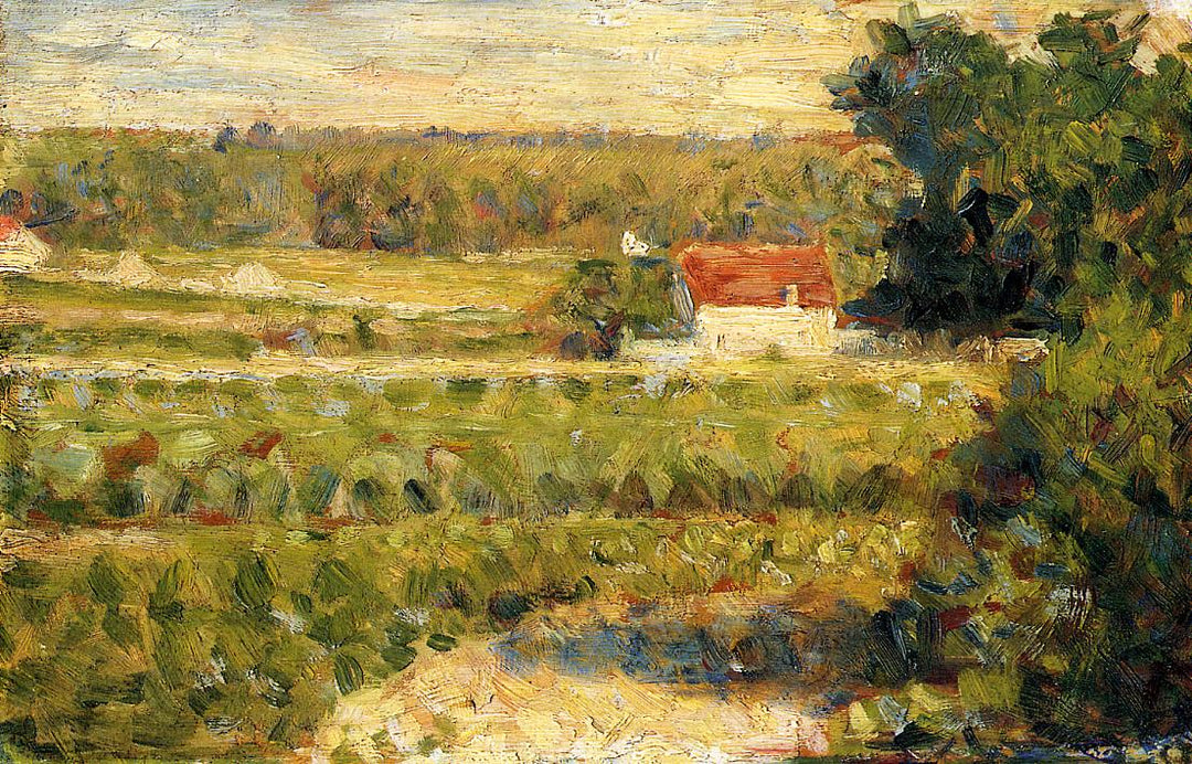 House with Red Roof by Georges Seurat Reproduction Painting by Blue Surf Art