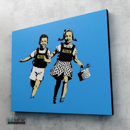 Banksy Jack & Jill. Banksy wall art, Banksy canvas art, backs artist, banksy prints, banksy artworks, banksy work, banksy reproduction, banksy canvas art, street art on canvas, banksy original wall art - Blue Surf Art