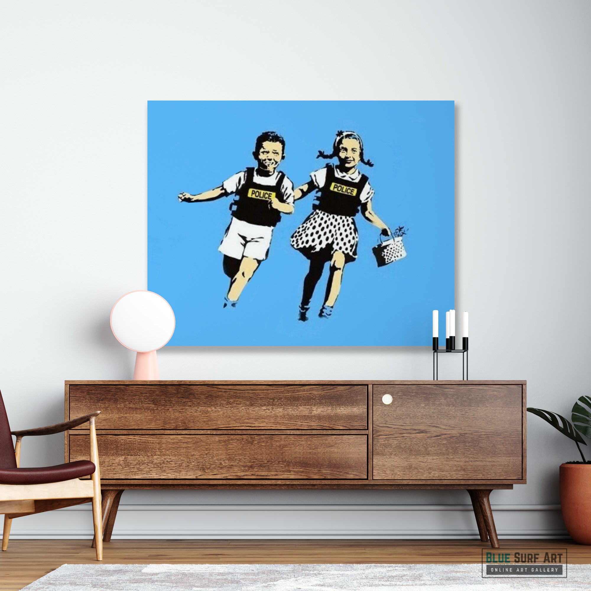 Banksy Jack & Jill. Banksy wall art, Banksy canvas art, backs artist, banksy prints, banksy artworks, banksy work, banksy reproduction, banksy canvas art, street art on canvas, banksy original wall art - Blue Surf Art