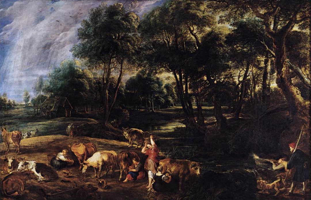 Landscape with Cows and Wildfowlers by Peter Paul Rubens Reproduction Oil Painting on Canvas