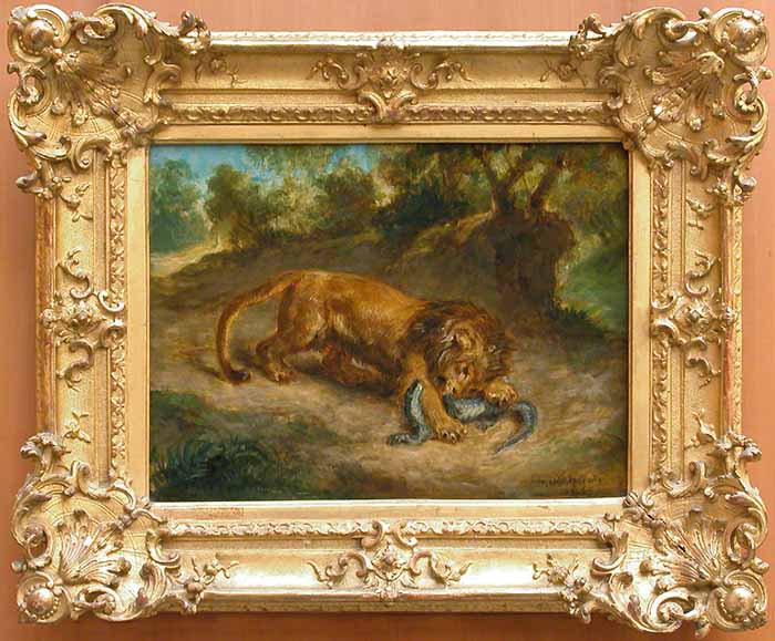 Lion and alligator by Eugène Delacroix Reproduction Painting by Blue Surf Art