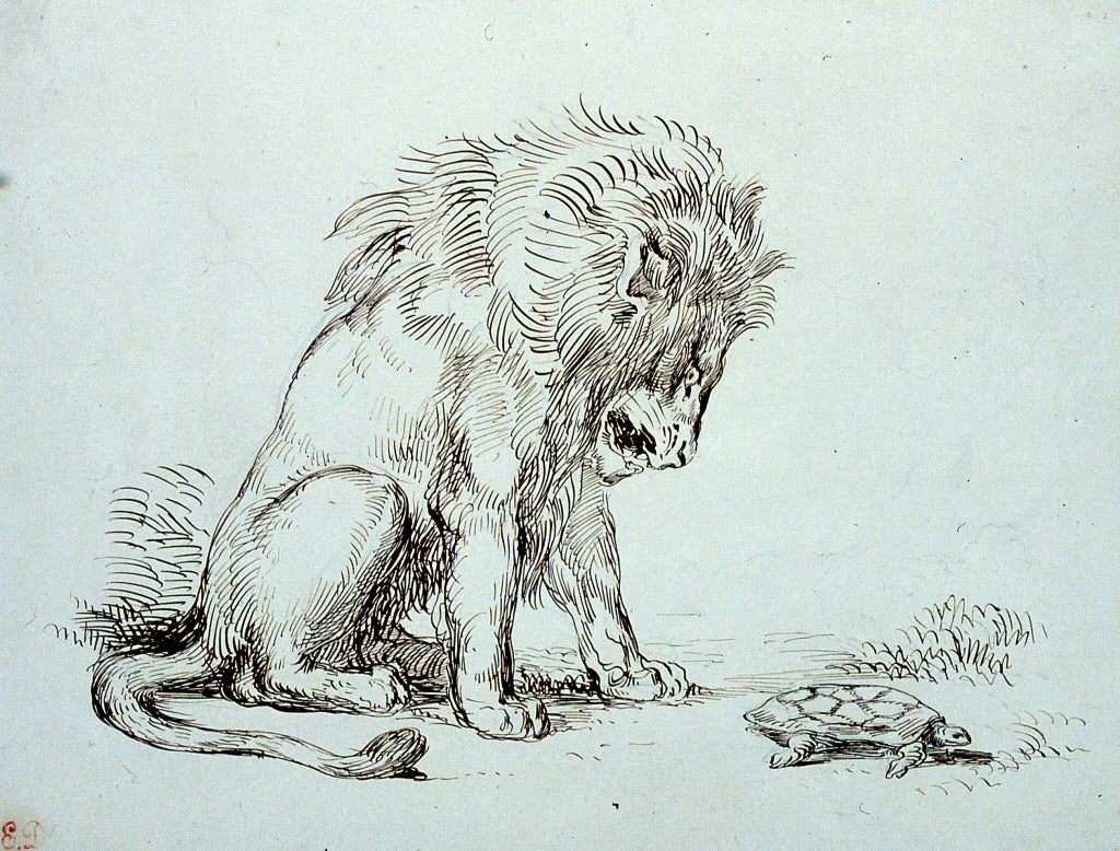 Lion and Tortoise by Eugène Delacroix Reproduction Painting by Blue Surf Art