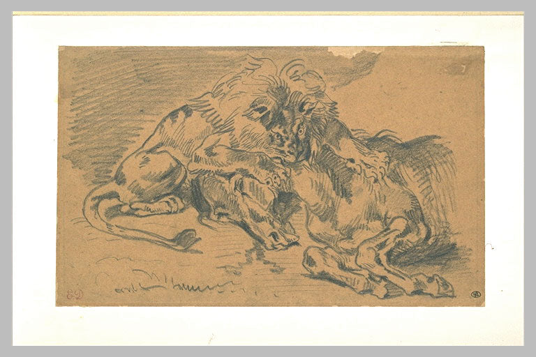 Lion Devouring a Horse by Eugène Delacroix Reproduction Painting by Blue Surf Art