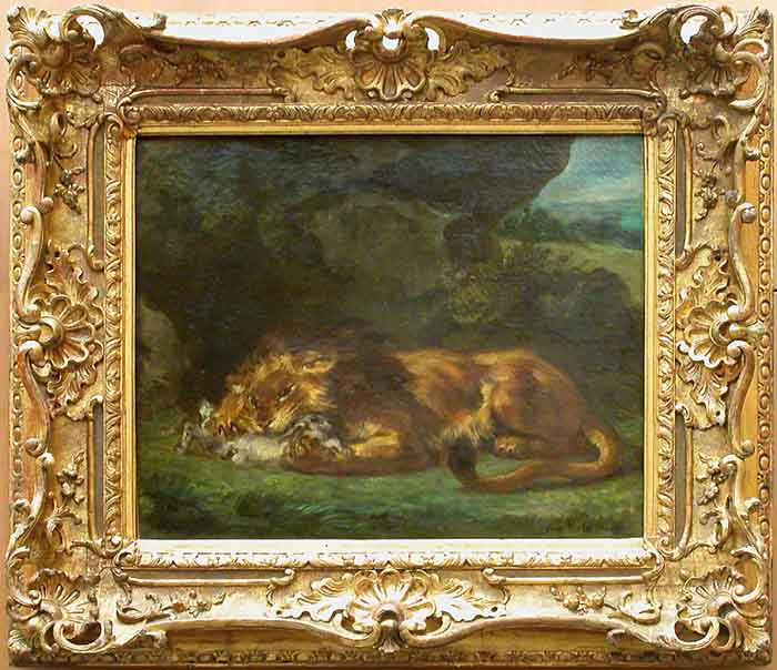 Lion Devouring a Rabbit by Eugène Delacroix Reproduction Painting by Blue Surf Art