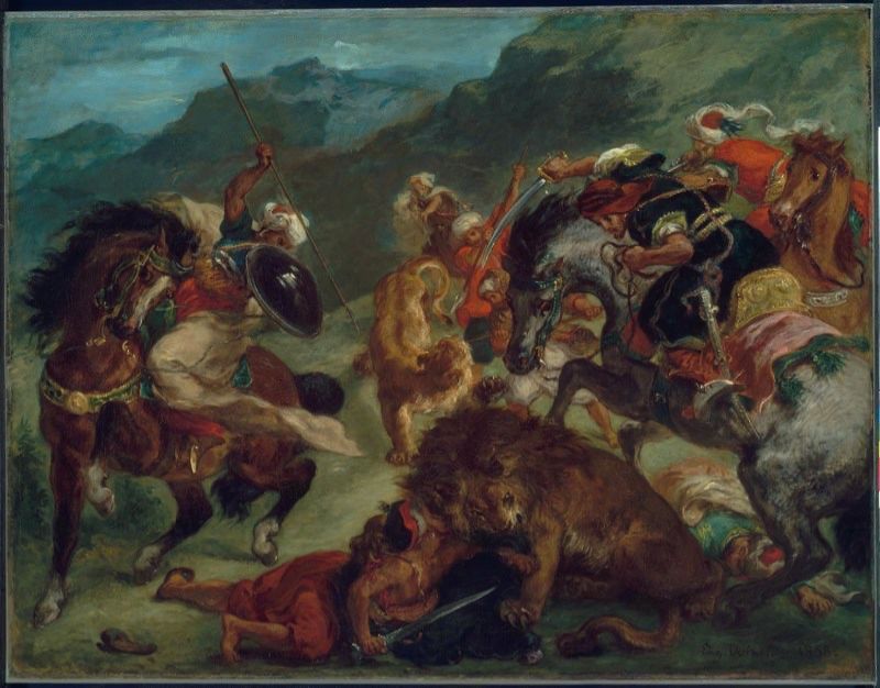Lion Hunt by Eugène Delacroix Reproduction Painting by Blue Surf Art