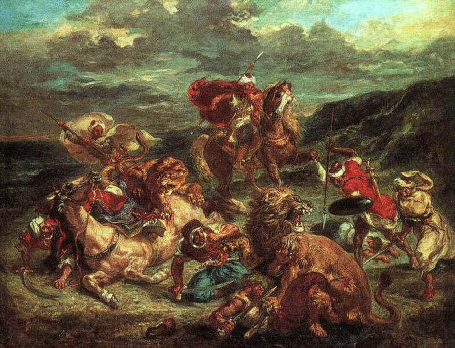 Lion Hunt by Eugène Delacroix Reproduction Painting by Blue Surf Art