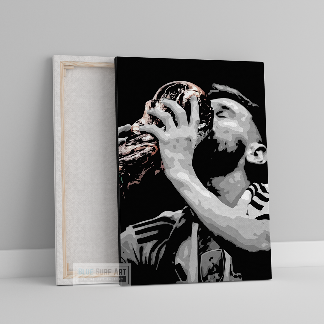 Messi Kiss the Trophy Wall Art Original Handmade Art Painting for Sale 2