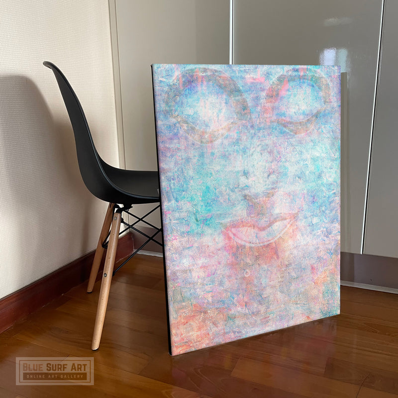 Pastel Modern Buddha Portrait in Abstract Style Wall Art by Blue Surf Art - right side