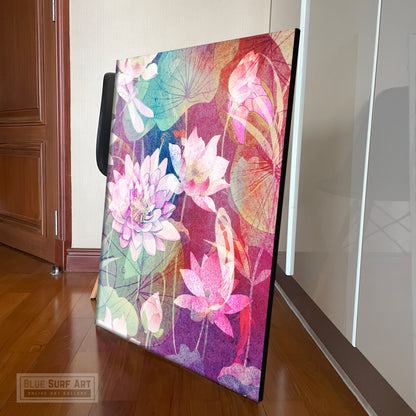 Asian Wall Art, Lotus Pond and Koi Fish Canvas Art Painting II