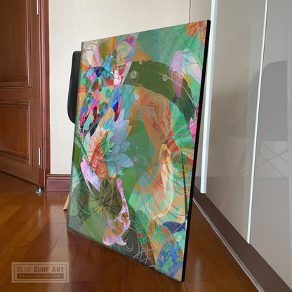 Asian Wall Art, Lotus Pond and Koi Fish Canvas Art Painting III
