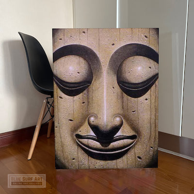 Buddha Portrait Wall Art with Wood Texture - Studio showcase