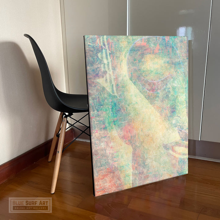 Pastel Green Modern Buddha Portrait in Abstract Style Wall Art