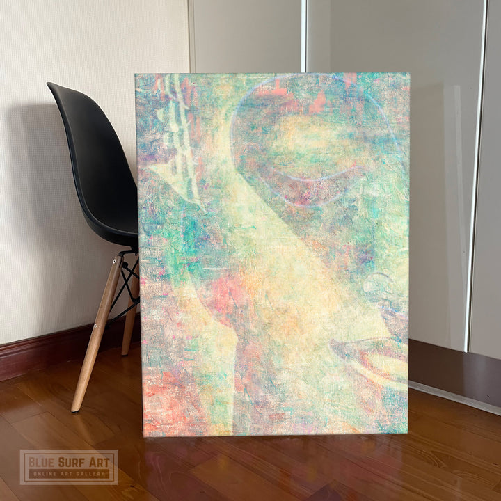 Pastel Green Modern Buddha Portrait in Abstract Style Wall Art