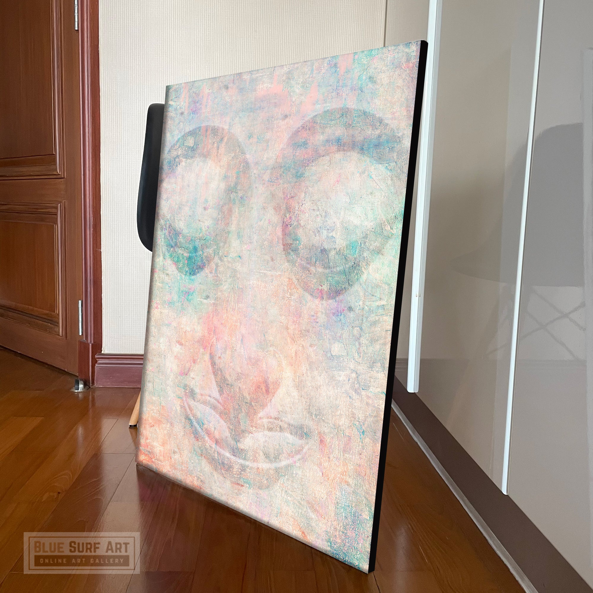 Pastel Mix Green Modern Close Eyes Buddha Portrait in Abstract Style Wall Art