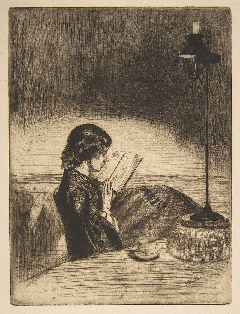 Reading by Lamplight by James Abbott McNeill Whistler Reproduction Painting by Blue Surf Art