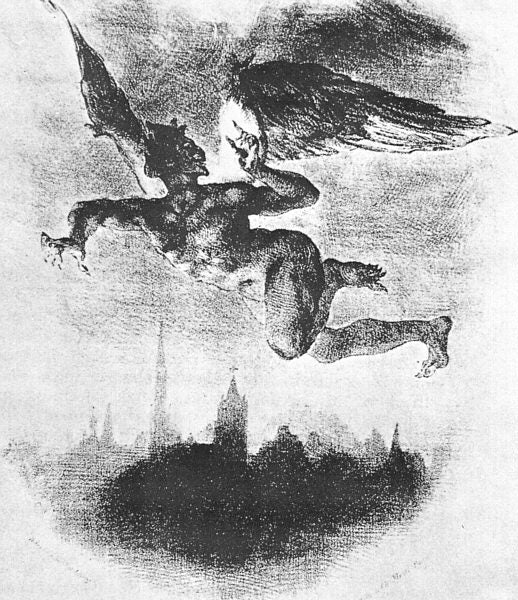 Mephistopheles Over Wittenberg (From Goethe's Faust) by Eugène Delacroix Reproduction Painting by Blue Surf Art
