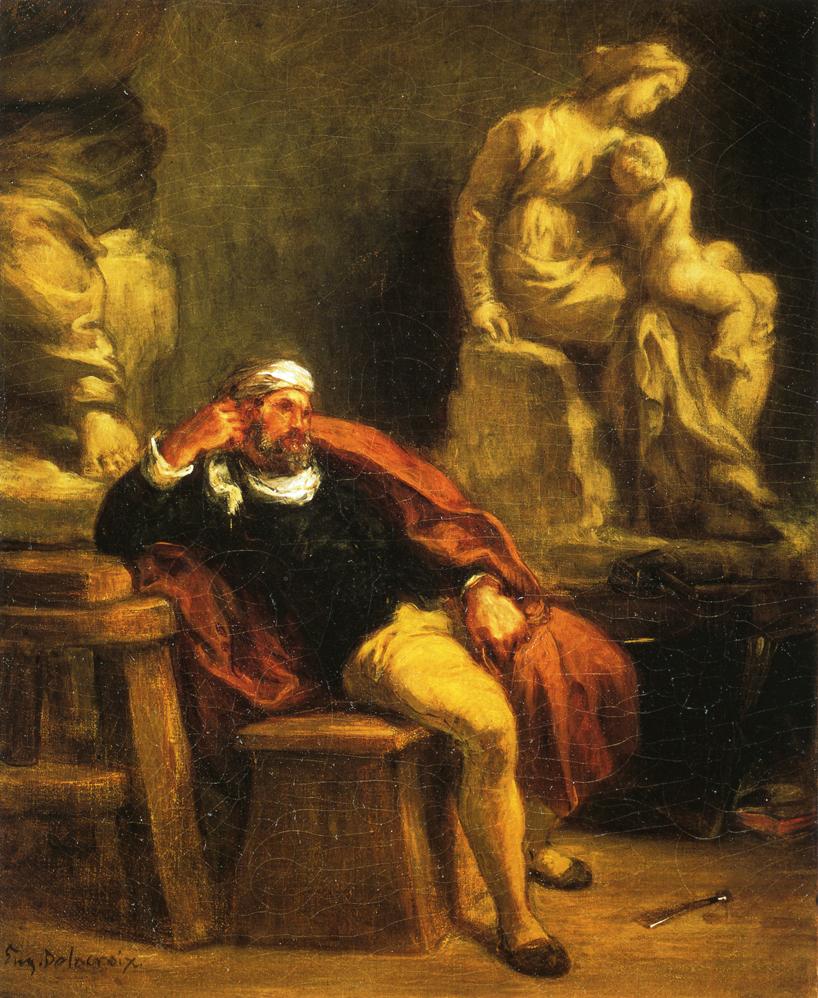 Michelangelo in his Studio by Eugène Delacroix Reproduction Painting by Blue Surf Art