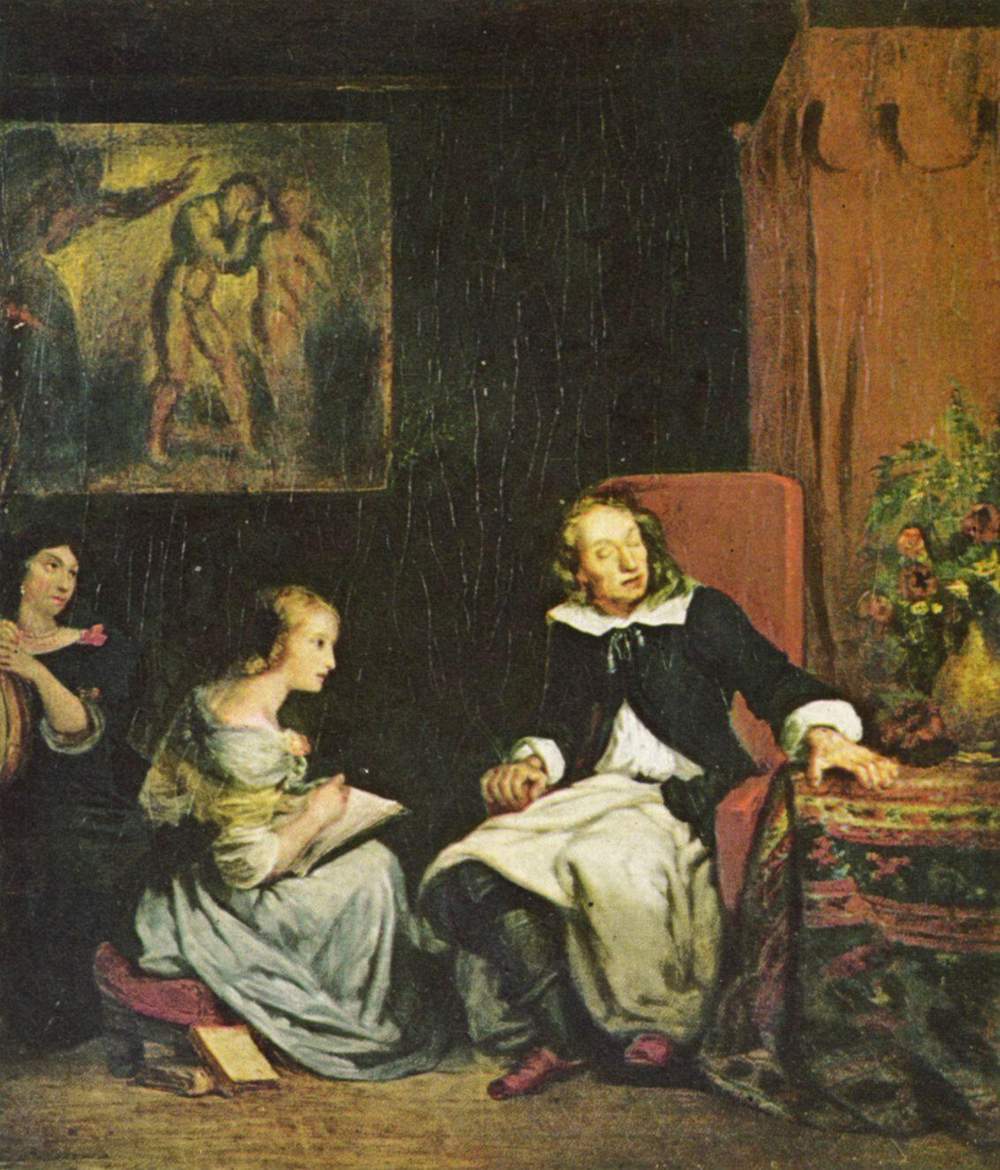 Milton dictated to his daughters the (Paradise Lost) by Eugène Delacroix Reproduction Painting by Blue Surf Art