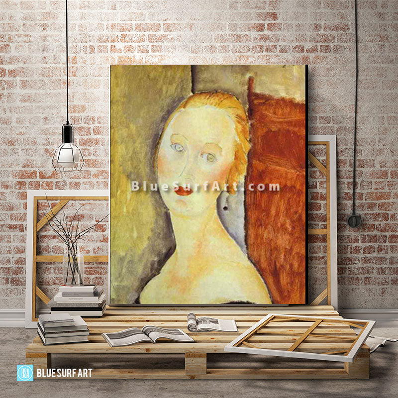 "A Blond Woman. (Portrait of Germaine Survage)" by Amedeo Modigliani reproduction in oil painting on canvas - loft studio