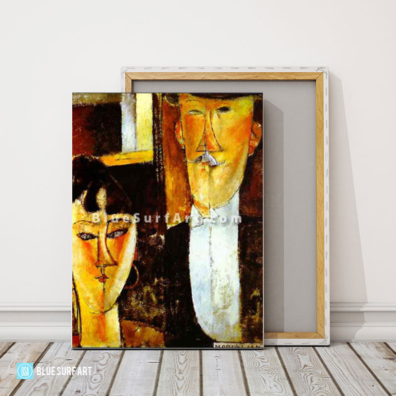 Bride and Groom by Amedeo Modigliani Reproduction 100% Hand Painting- 2