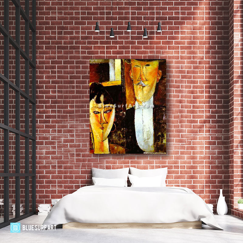 Bride and Groom by Amedeo Modigliani Reproduction 100% Hand Painting- 5