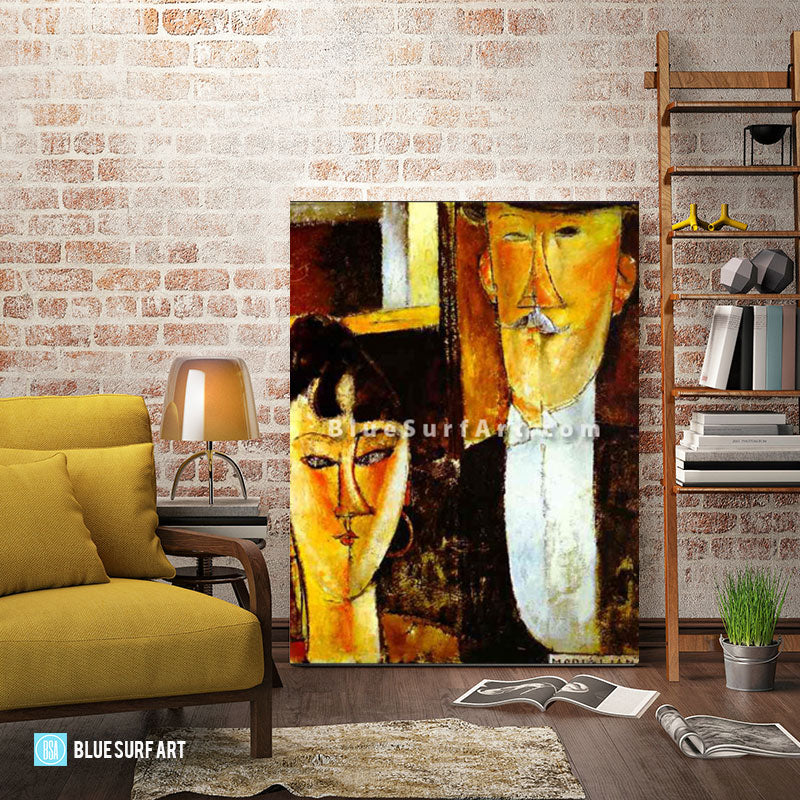 Bride and Groom by Amedeo Modigliani Reproduction 100% Hand Painting- 4