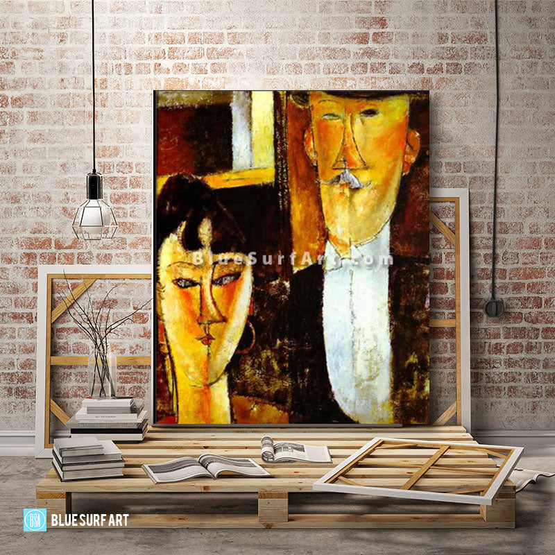 Bride and Groom by Amedeo Modigliani Reproduction 100% Hand Painting- 3
