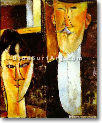 Bride and Groom by Amedeo Modigliani Reproduction 100% Hand Painting