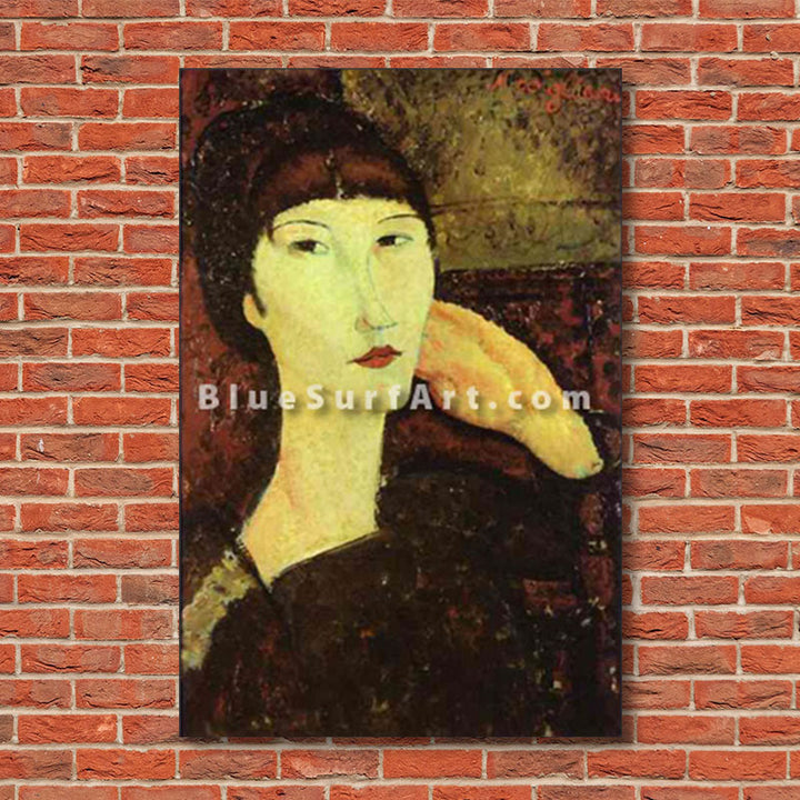 "Adrienne (Woman with Bangs)" by Amedeo Modigliani reproduction, in oil painting on canvas - show case