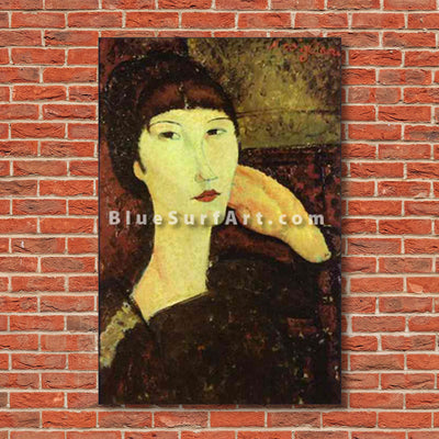 "Adrienne (Woman with Bangs)" by Amedeo Modigliani reproduction, in oil painting on canvas - show case