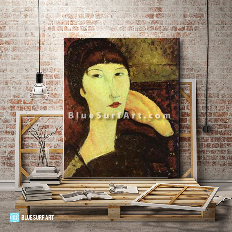 "Adrienne (Woman with Bangs)" by Amedeo Modigliani reproduction, in oil painting on canvas - loft studio