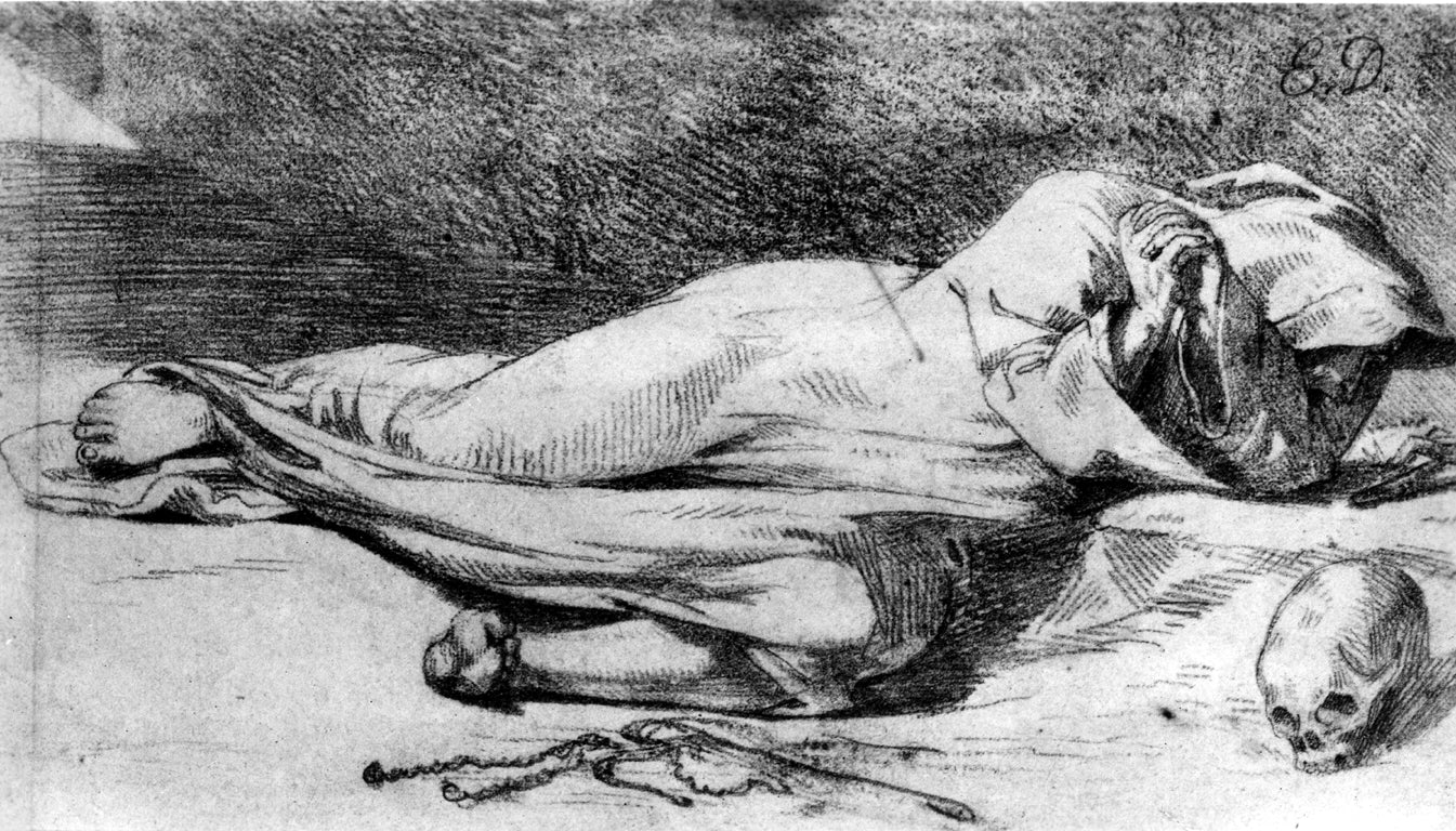 Monk at Prayer by Eugène Delacroix Reproduction Painting by Blue Surf Art