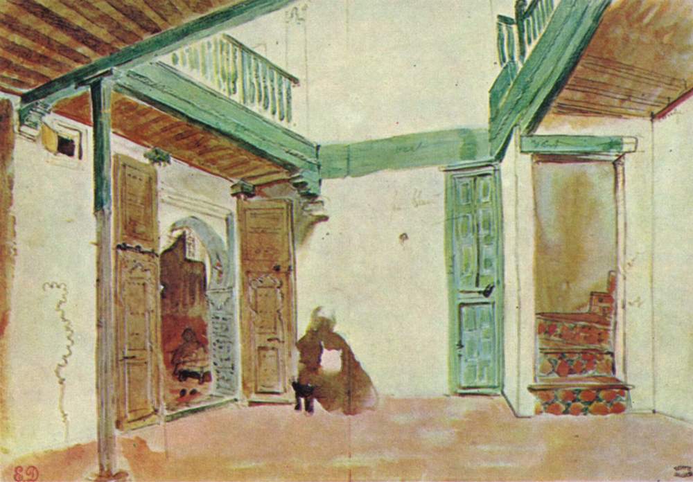 Moroccan courtyard by Eugène Delacroix Reproduction Painting by Blue Surf Art