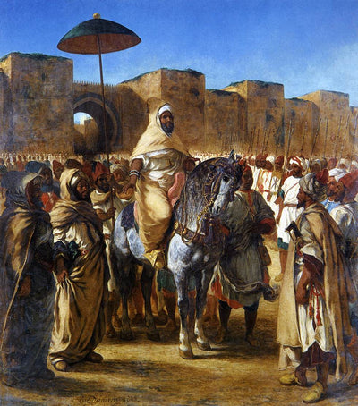 Muley Abd-ar-Rhaman, The Sultan of Morocco, leaving his Palace of Meknes with his entourage by Eugène Delacroix Reproduction Painting by Blue Surf Art