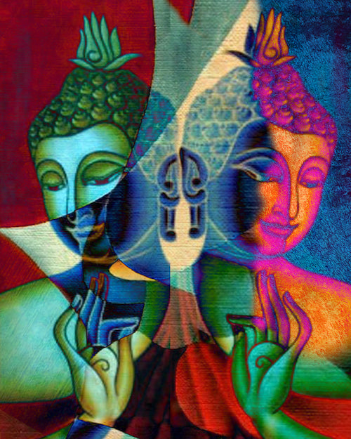 Multi Colour Buddha Portrait in Abstract Style