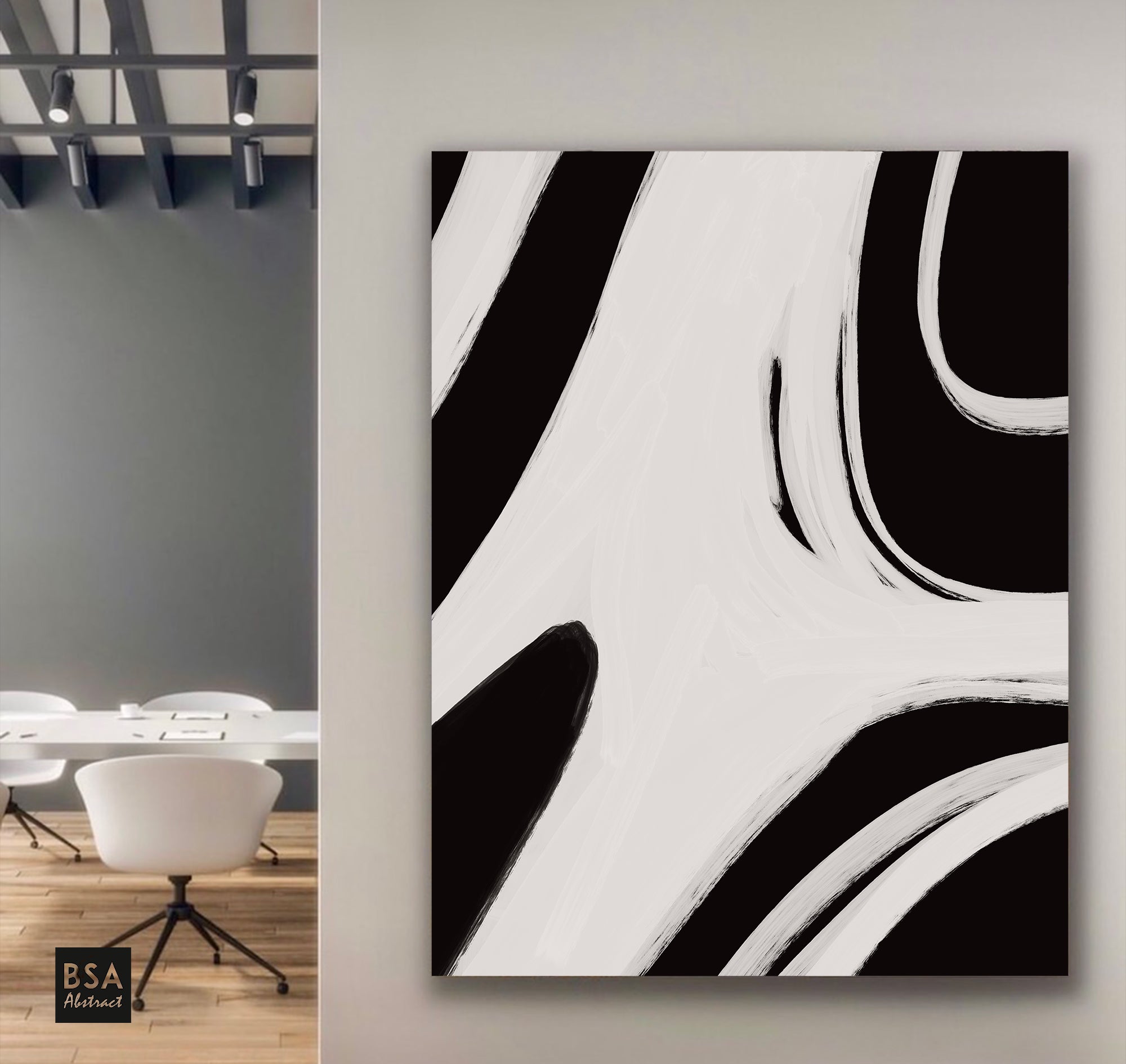 Minimalist Black & White Modern Abstract Wall Art - Fora #4. Large Abstract Painting, Modern Abstract Painting, oil hand painting, office wall art, original abstract, textured art