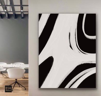 Minimalist Black & White Modern Abstract Wall Art - Fora #4. Large Abstract Painting, Modern Abstract Painting, oil hand painting, office wall art, original abstract, textured art