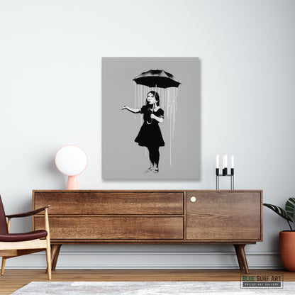 Nola Banksy Raining Girl 2008 Wall Art, Reproduction 100% Handmade Art