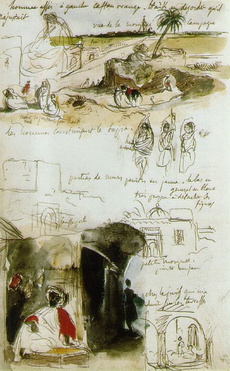 Page from the Moroccan Notebook by Eugène Delacroix Reproduction Painting by Blue Surf Art