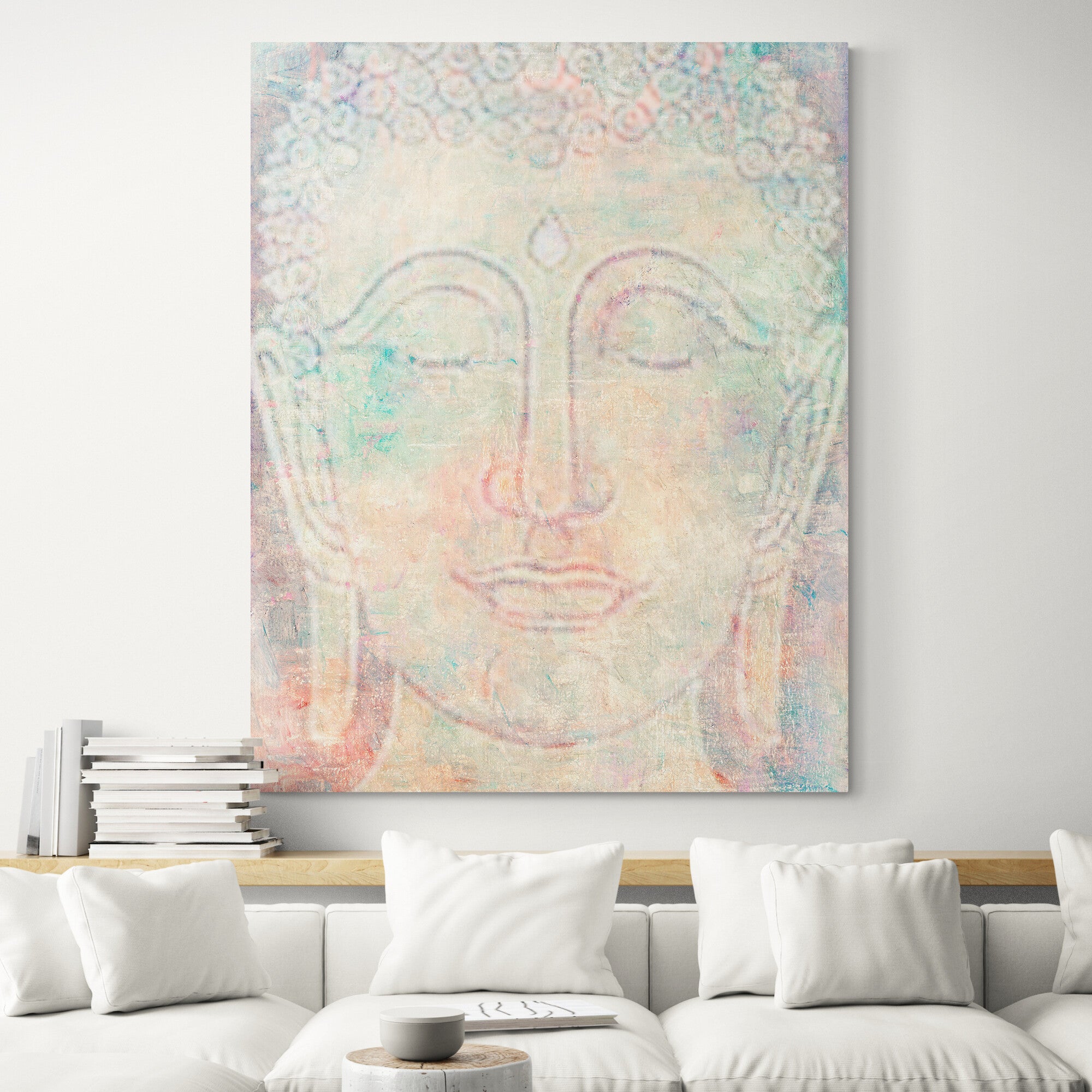 Pastel Colour Buddha Wall Art, Original Asian Canvas Art Painting - living room