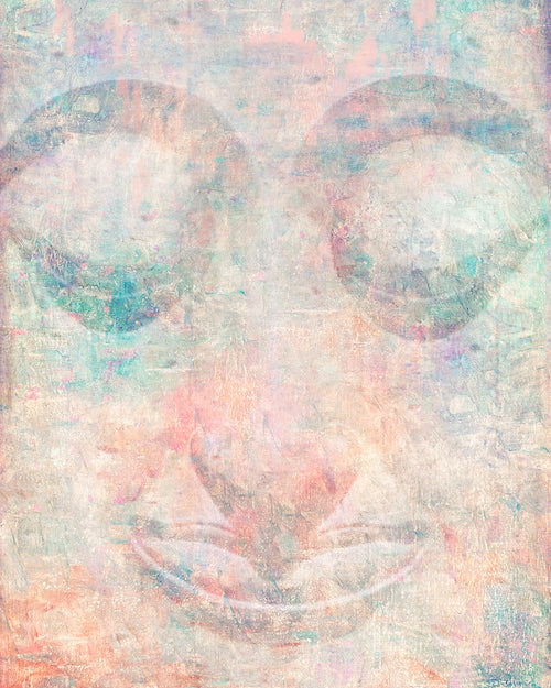 Pastel Mix Green Modern Close Eyes Buddha Portrait in Abstract Style Wall Art