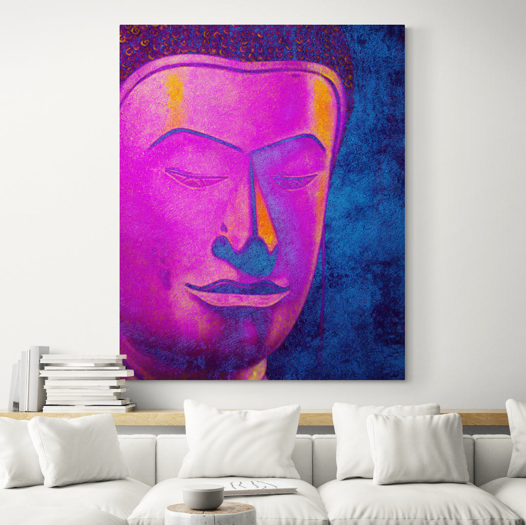 Beautiful Buddha in Pink and Blue Shade Original Oil on Canvas in living room