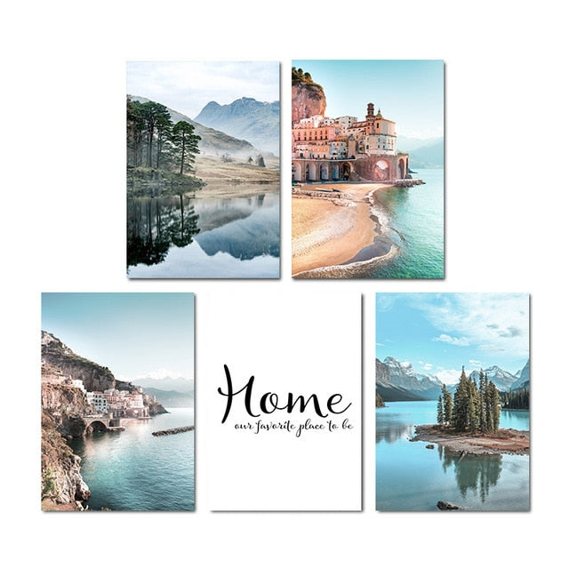 Scandinavian Nordic Coastline Canvas Art Print - Wall Decor, Home decor - All five designs